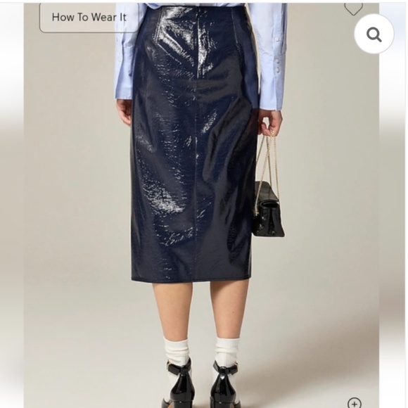 J.Crew Navy Faux patent No.3 Pencil skirt, 14  GP1507 - Picture 2 of 6